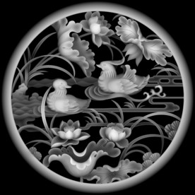 荷花鸳鸯圆形镂空挂屏精雕浮雕