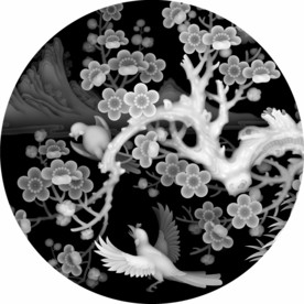 梅花鸟精雕浮雕圆盘挂屏灰度
