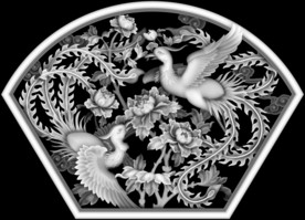 牡丹凤凰花开富贵扇形镂空精雕