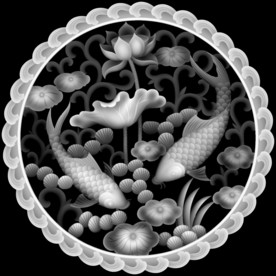 双鱼洋花荷花镂空挂屏精雕浮雕