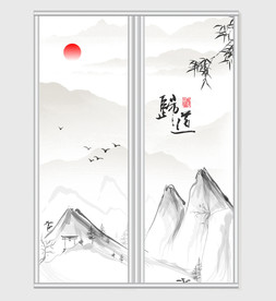 写意山水画水墨移门