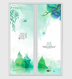 唯美绿色意境江南风景移门