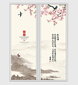 中国风桃花盛开移门