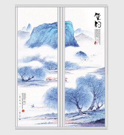 新中式水墨山水风景移门