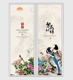 中国风繁花似锦工笔花鸟移门