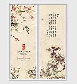 中国风唯美梅花盛开移门