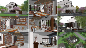 中式民宿庭院景观模型