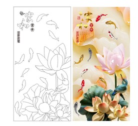 荷花 九鱼图 玉雕高清印刷路径