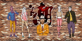 手绘潮流帅哥美女装饰画背景墙