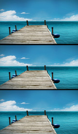 大海蓝天白云木桥合成视频素材