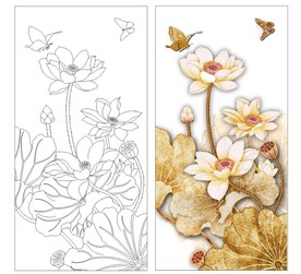 荷花 蝴蝶 高清印刷路径矢量