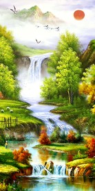 中式高山流水玄关背景墙