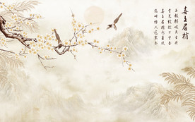 中式花鸟喜上眉梢电视背景墙