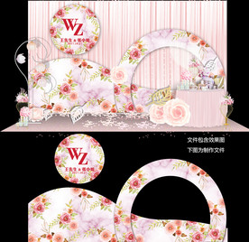 粉色大理石花卉婚礼背景