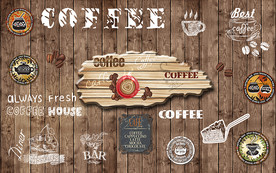 个性复古怀旧木板咖啡主题背景墙