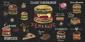 手绘水彩汉堡披萨快餐美食背景墙