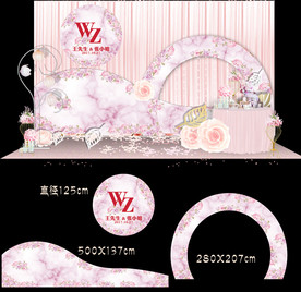 粉色花卉主题婚礼签到牌设计