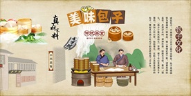 手绘美味包子装饰画背景墙