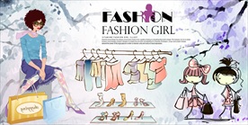 手绘时尚服装店水彩背景