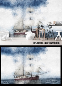 大气北欧新中式一帆风顺帆船背景