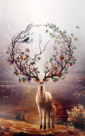 梦幻森林麋鹿玄关背景墙