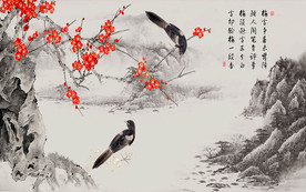 咏梅字画背景墙