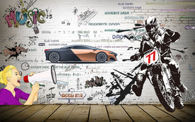 赛车跑车涂鸦立体背景墙