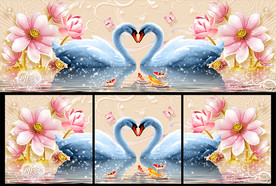 唯爱天鹅湖倒影荷花鲤鱼无框画