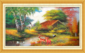 古典油画森林人家装饰画壁画