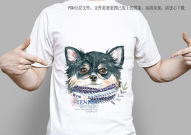 呆萌手绘狗头服装印花