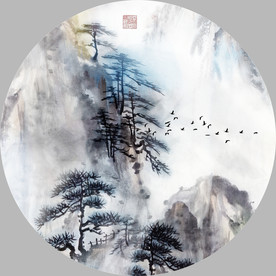 新中式水墨山水飞鸟装饰画