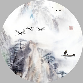新中式水墨山水飞鸟装饰画