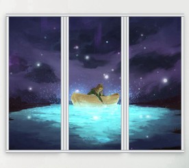 梦幻的蓝色河流三联门