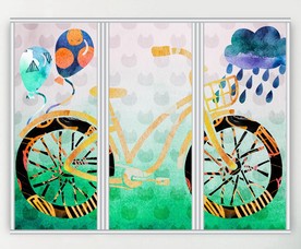 卡通脚踏车三联门