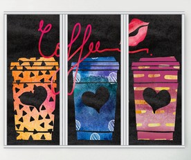 卡通咖啡杯三联门