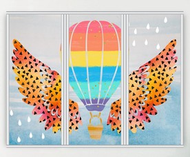 卡通热气球三联门