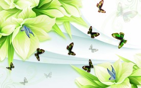 清新百合3D背景墙