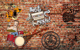 摇滚涂鸦红砖背景墙