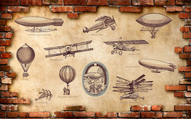 复古手绘欧式飞行工具背景墙
