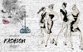 手绘美女时尚背景墙