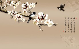 工笔花鸟字画背景墙