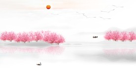 写意桃花背景墙