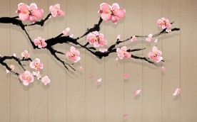 手绘桃花背景墙