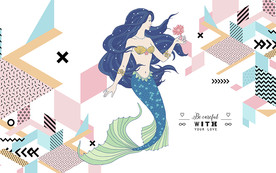 美人鱼几何抽象背景墙