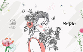 鲜花美少女时尚简约背景墙