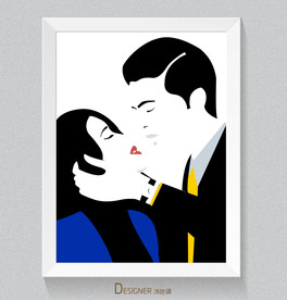 手绘时尚情侣插画海报设计