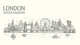 伦敦城市手绘素描矢量背景墙