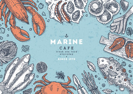 海鲜餐厅矢量素描墙纸