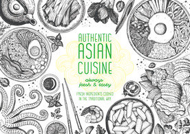 手绘面条美食餐厅背景墙