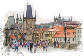 欧洲城市手绘矢量插画设计